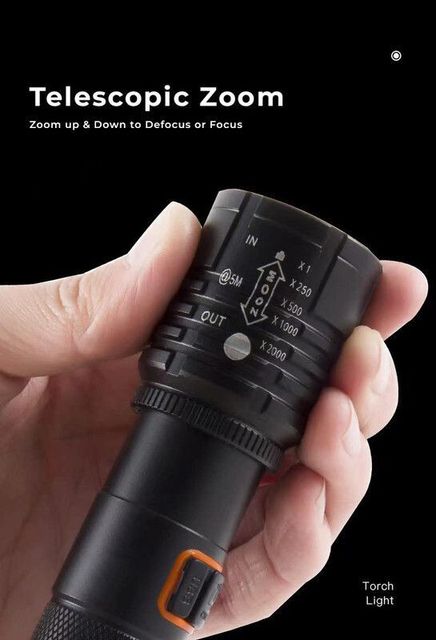 UNZAG High Power LED Waterproof Rechargeable Torch (Black) - Image 6