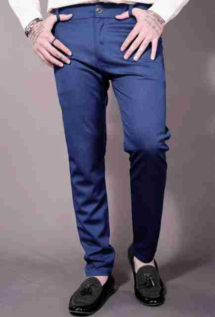 lapataclub Men Comfort Fit Dark Blue Lycra Blend Trousers - Image 2