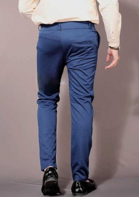 lapataclub Men Comfort Fit Dark Blue Lycra Blend Trousers - Image 3