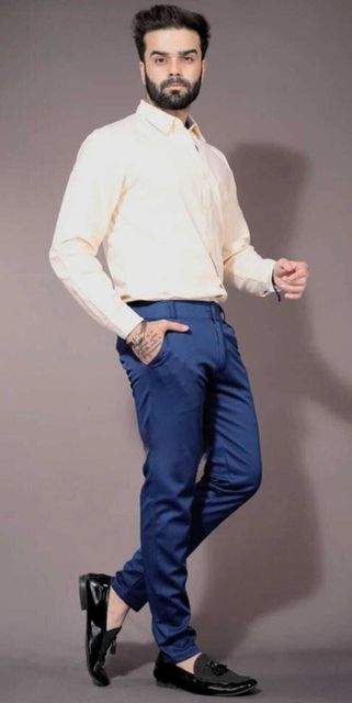 lapataclub Men Comfort Fit Dark Blue Lycra Blend Trousers - Image 4