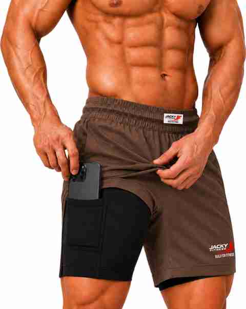 JACKY FITNESS Men's Brown Printed Gym Shorts - Image 5