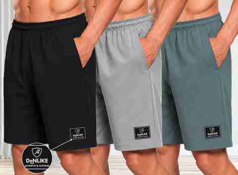 Denlike' Men Lycra Blend Black, Grey, Dark Green Regular Shorts - Image 2