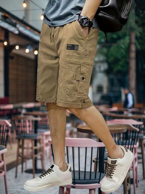 arisstyle Solid Men Beige Cargo Shorts - Image 5