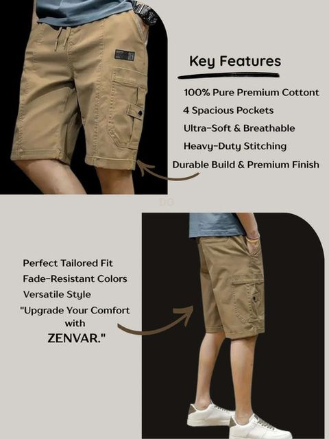 arisstyle Solid Men Beige Cargo Shorts - Image 6