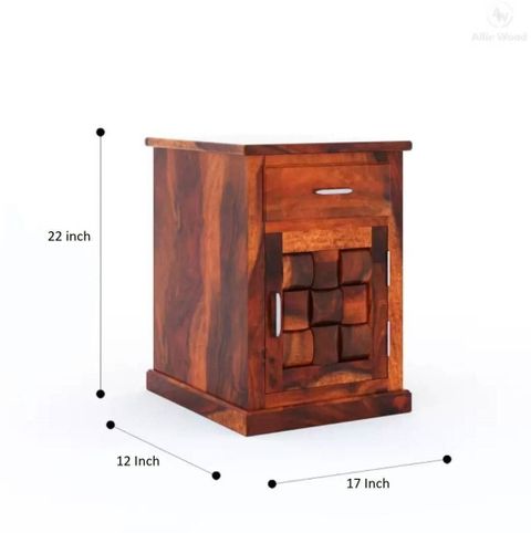 Devsignature Solid Sheesham Wood Bed Side Table For Bed Room Solid Wood End Table (Finish Color - Honey Oak Finish, Pre-assembled) - Image 3