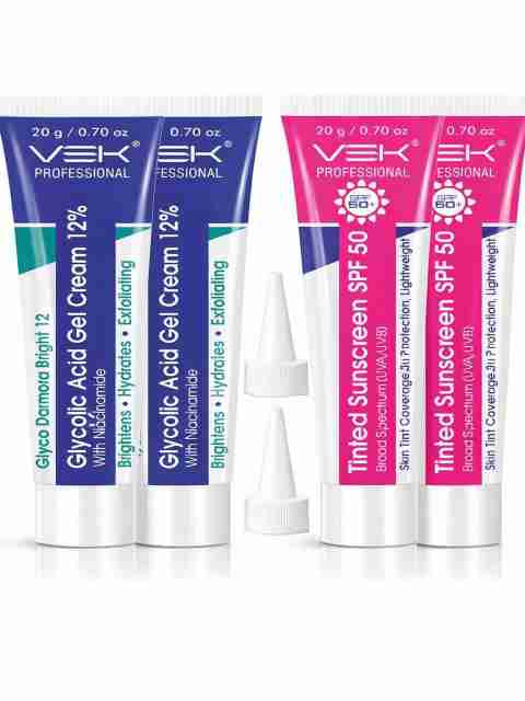 Vsk Professionals 12% Glycolic Acid Cream Gel for Brightning, Anti-Pigmentation & Melasma Acne, Pimples & Dark Spots | Unclogs Pores, Smooth Skin Care With PDRN SPF50 Sunscreen Combo 4 Tubes 20g each (80grm) (80 ml) - Image 3
