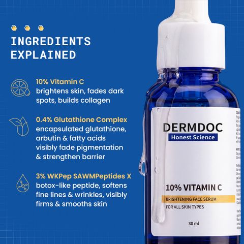 DermDoc 10% Vitamin C Brightening Face Serum 30ml - Image 6