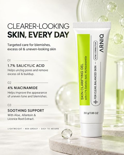 ARNIQ Skin Clarifying Gel with 1.7% Salicylic Acid & 4% Niacinamide (30 g) - Image 3