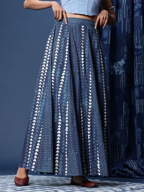 Taavi Women Printed Flared Blue Skirt - Image 4