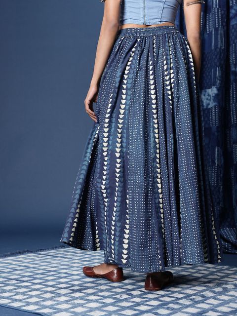 Taavi Women Printed Flared Blue Skirt - Image 5