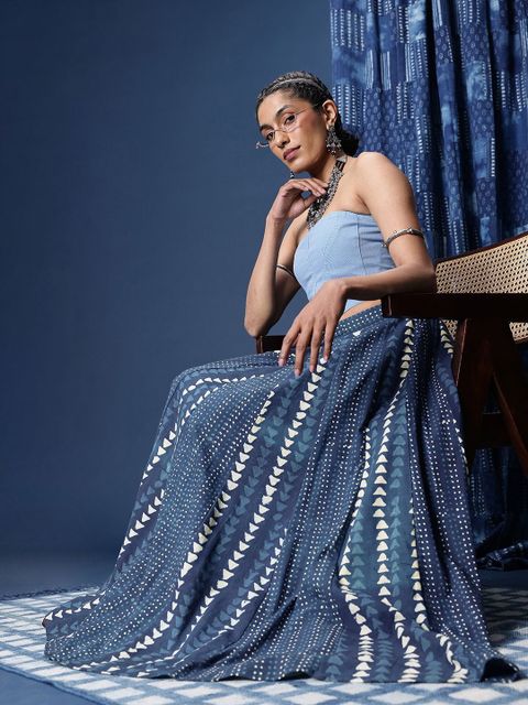 Taavi Women Printed Flared Blue Skirt - Image 3