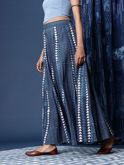 Taavi Women Printed Flared Blue Skirt - Image 6