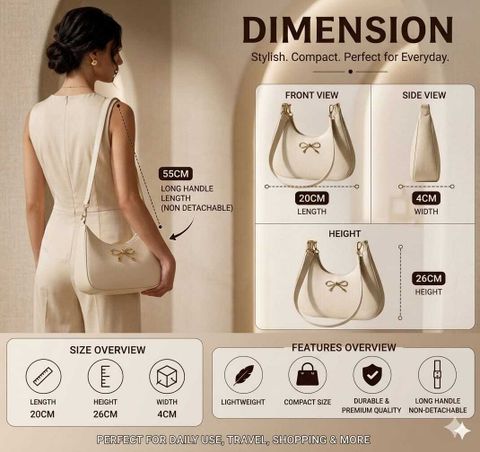 Zenvyra Beige Women Sling Bag Eleganté Chic Bow-Embellished Hobo Bag - Image 4