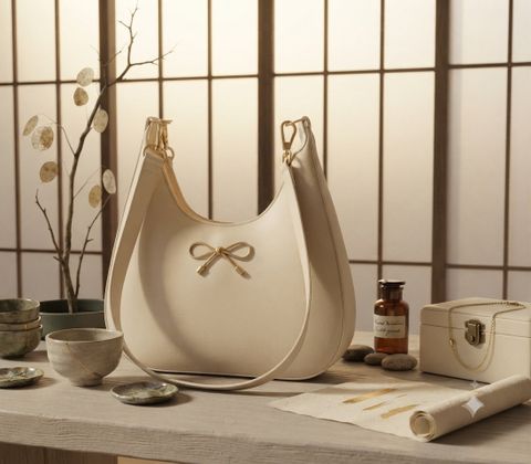 Zenvyra Beige Women Sling Bag Eleganté Chic Bow-Embellished Hobo Bag - Image 5