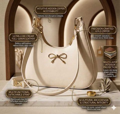 Zenvyra Beige Women Sling Bag Eleganté Chic Bow-Embellished Hobo Bag - Image 3