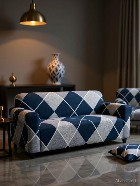 Sinicki Polyester 3+1+1 Seater Sofa Cover Set (Pack of 3, Blue/Grey) - Image 6