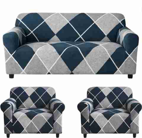 Sinicki Polyester 3+1+1 Seater Sofa Cover Set (Pack of 3, Blue/Grey) - Image 5