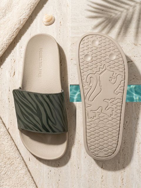 Red Tape Men Slides (Beige, Olive, Size 7) - Image 8