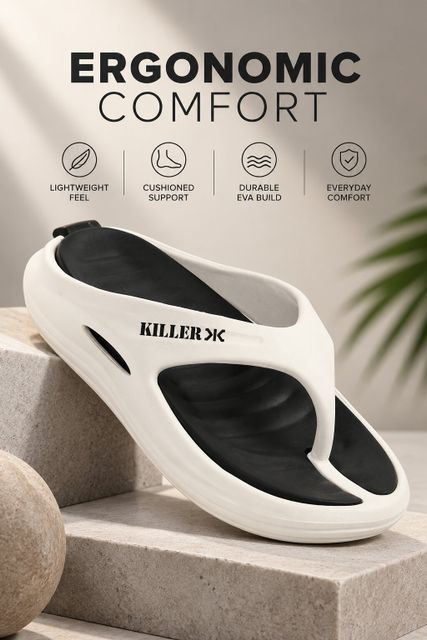 KILLER Flip Flops | EVA Slippers | Chappal | Cushioned | Anti Slip | Daily Wear Men Slippers (White , 10) - Image 8