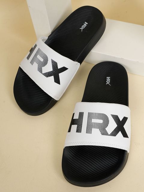 HRX by Hrithik Roshan HRX Men Slides Black White Size 8 - Image 4