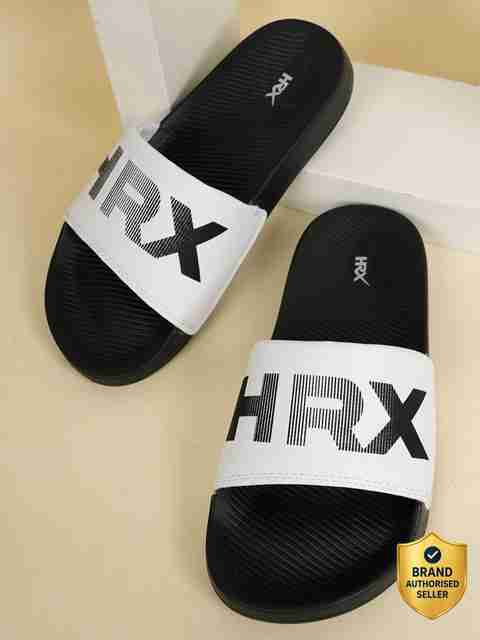 HRX by Hrithik Roshan HRX Men Slides Black White Size 8 - Image 3