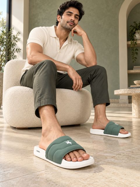 CANTABIL Men Slides White Green Size 6 - Image 8