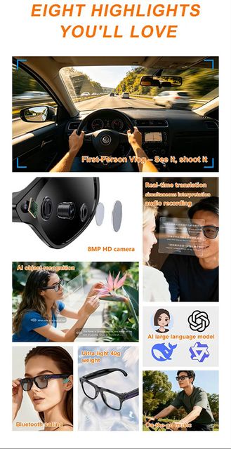 Cubonic Xen 1 Pro Smart Glasses, 8MP Camera, Black - Image 8
