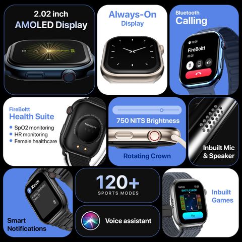 Fire-Boltt Brillia Pro 51.3mm (2.02) Largest AMOLED Display, Bluetooth Calling,Premium Look Smartwatch (Black Wave Strap, Free Size) - Image 4