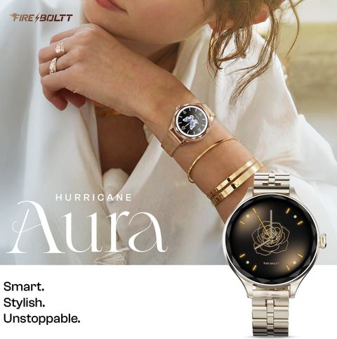 Fire-Boltt Hurricane Aura 1.26HD Display Diamond Cut Rotating Crown Wireless Charging Women Smartwatch (Silk Champagne Strap, Free Size) - Image 6