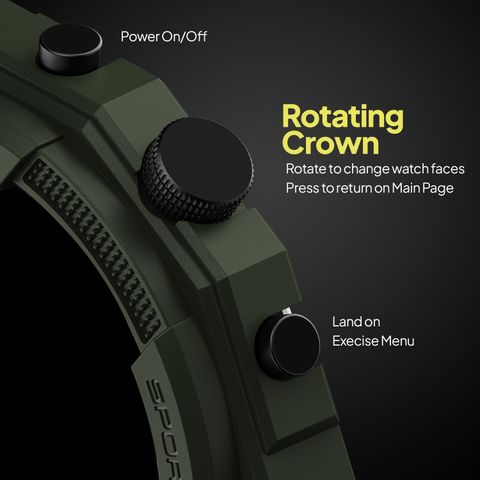 Fire-Boltt Quest 35.3mm (1.39 inch) Display, GPS, BT call, 100+ Sports Modes, Rugged Smartwatch (Military Green Strap, Free Size) - Image 8