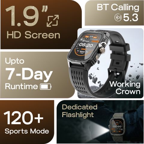 GOBOULT Tuff Rivet Smartwatch 1.9" HD Display, Jet Black - Image 6
