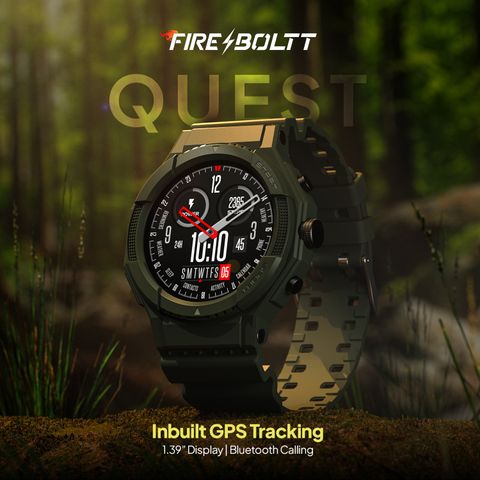 Fire-Boltt Quest 35.3mm (1.39 inch) Display, GPS, BT call, 100+ Sports Modes, Rugged Smartwatch (Military Green Strap, Free Size) - Image 3