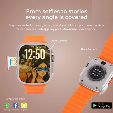 Correngo Android OS/Play Store - Unlimited Apps/5G SIM/Fitness/Wi-Fi/UPI/GPS/Dual Camera Smartwatch (Orange Strap, Free Size) - Image 3