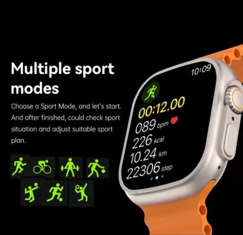 Pushkar Traders T800 watch 1 Screen Sunlight Proof Display Music Play Insta Smartwatch (ORANGE Strap, Free Size) - Image 4
