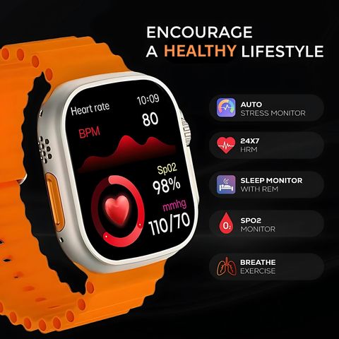 zora T800 Ultra 8 Smartwatch With Calling Technology Smart Band Smartwatch (Orange Strap, Free Size) - Image 6