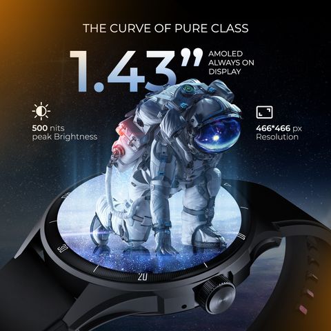 beatXP Vega Neo 1.43'' Super AMOLED Display with BT Calling, AI Voice Assistant & IP68 Smartwatch (Electric Black Strap, Free Size) - Image 4