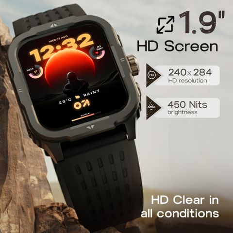 GOBOULT Tuff Rivet Smartwatch 1.9" HD Display, Jet Black - Image 7