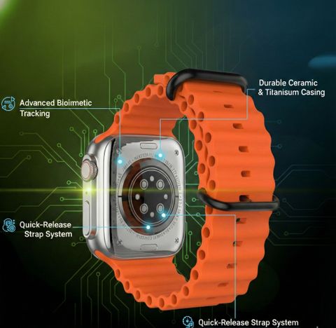 RLS T800 Ultra 2.0 HD Large Display Smart Watch with Dual Button Control Smartwatch (Orange Strap, free size) - Image 5