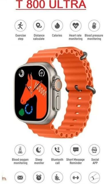 Veritas Enterprises T800 ULTRA Smartwatch (Orange Strap, Free Size) - Image 4