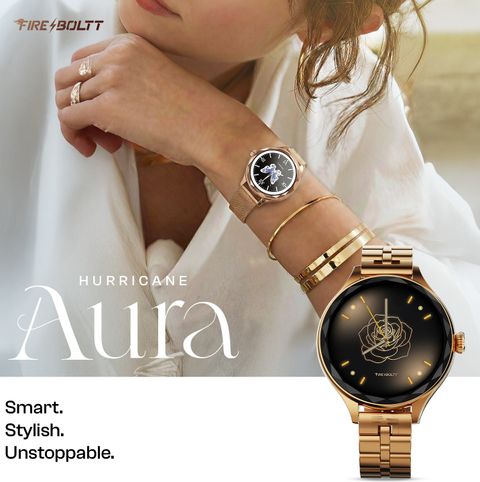 Fire-Boltt Hurricane Aura 1.26HD Display Diamond Cut Rotating Crown Wireless Charging Women Smartwatch (Regal Gold Strap, Free Size) - Image 6