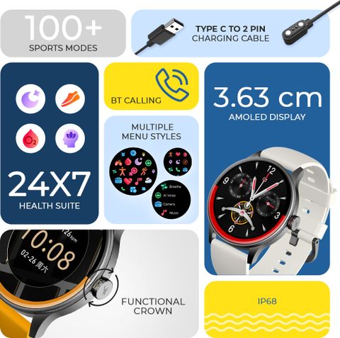 Fastrack Smart Jupiter R3 Pro Smartwatch (Yellow Strap, Free Size) - Image 3