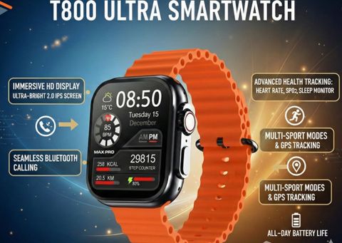 RLS T800 Ultra 2.0 HD Large Display Smart Watch with Dual Button Control Smartwatch (Orange Strap, free size) - Image 8