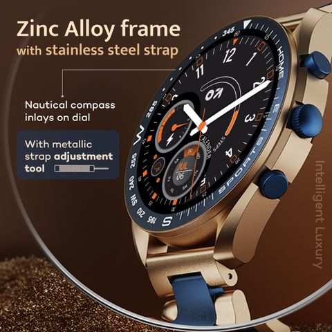 GOBOULT Mirage 1.39'' Screen, Working Crown, Zinc Alloy Frame, 500 Nits Smartwatch (Amber Blue Strap, Free Size) - Image 8