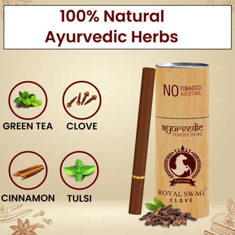 ayurvedic cigarette ROYAL SWAG & Herbal Cigarette, Clove Flavour Smoke Tobacco Free Cigarettes with Shot Helps in Quit Smoking - (15 Sticks, Shot -1) Smoking Cessations Price in India Royal Swag Ayurvedic & Herbal