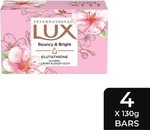 LUX International Bouncy & Bright Bathing Soap with Glutathione & Glycerin,Pack of 4