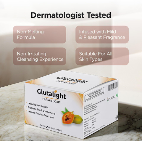 Glutalight Papaya Soap with Glutathione for Brightening, Even Tone & DeTan