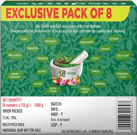 Medimix Ayuvedic Classic 18 Herbs Soap, 125 g (Pack of 8) (8 x 125 g) - Image 4