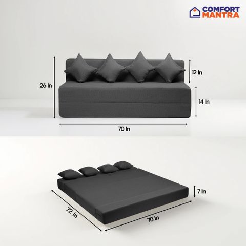Comfort Mantra 4 Seater 6*6 Jute Fabric Washable Cover Sofa cum Bed with 4 Cushions 4 Seater Double Foam Fold Out Sofa Cum Bed (Finish Color - Dark Grey Delivery Condition - Pre-assembled) - Image 7
