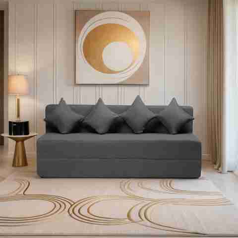 Comfort Mantra 4 Seater 6*6 Jute Fabric Washable Cover Sofa cum Bed with 4 Cushions 4 Seater Double Foam Fold Out Sofa Cum Bed (Finish Color - Dark Grey Delivery Condition - Pre-assembled) - Image 5