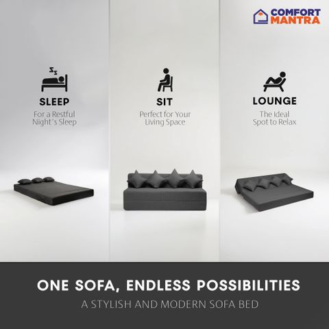 Comfort Mantra 4 Seater 6*6 Jute Fabric Washable Cover Sofa cum Bed with 4 Cushions 4 Seater Double Foam Fold Out Sofa Cum Bed (Finish Color - Dark Grey Delivery Condition - Pre-assembled) - Image 8